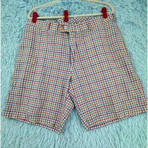 Peter Millar Men’s Shorts Size 36 Plaid Pink White Blue Orange Golf Casual